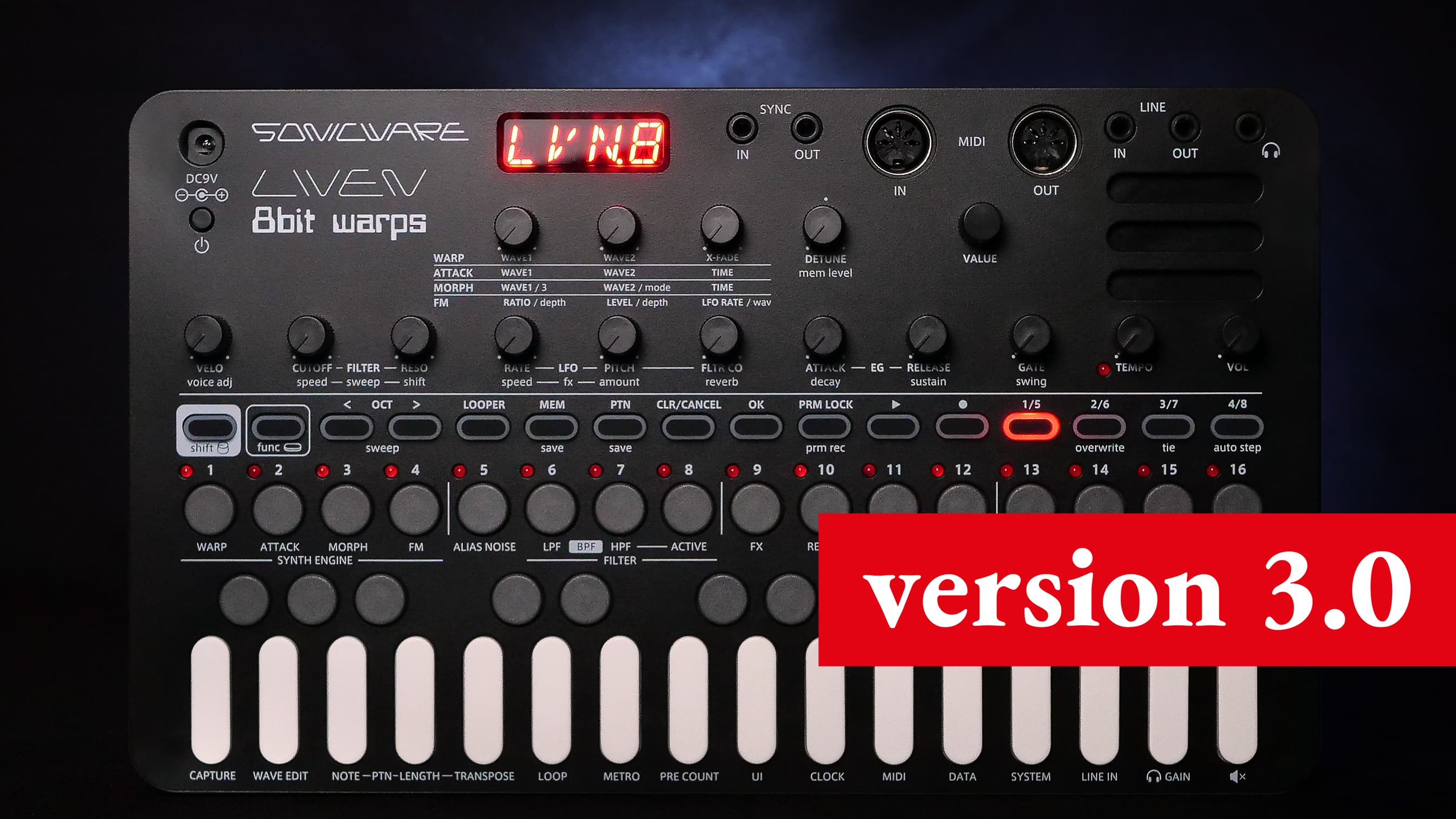 SONICWARE LIVEN 8bit warps 音出しボタン等　動作確認 SONICWARE LIVEN 8bit warps 音出しボタン等 動作確認